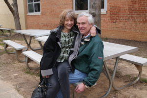 Linda and Chuck in the original senior courtyard, March 3, 2016. (We didn't get in trouble this time!)